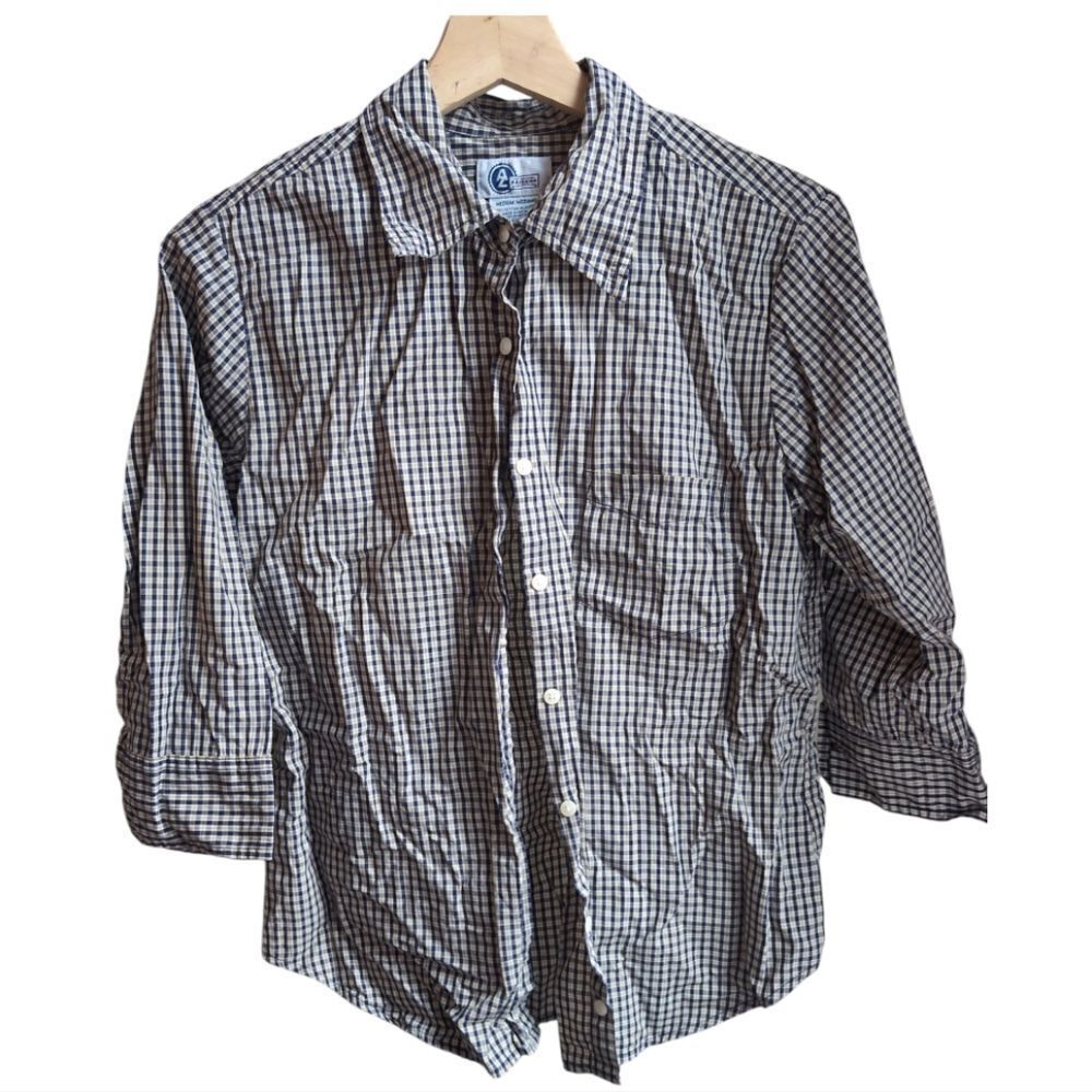 arizona Jeans Cotton Check Elbow Sleeve Shirt Size M